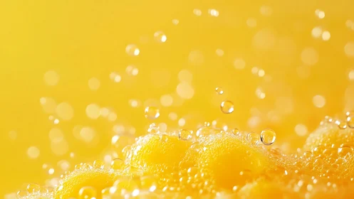 Effervescent citrus foam in vivid golden macro detail.