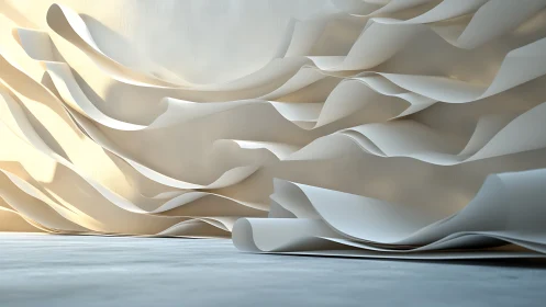 Undulating paper-like wall relief defines sculptural minimal interior