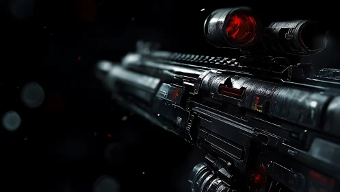 3D tactical railgun render with cinematic macro perspective.