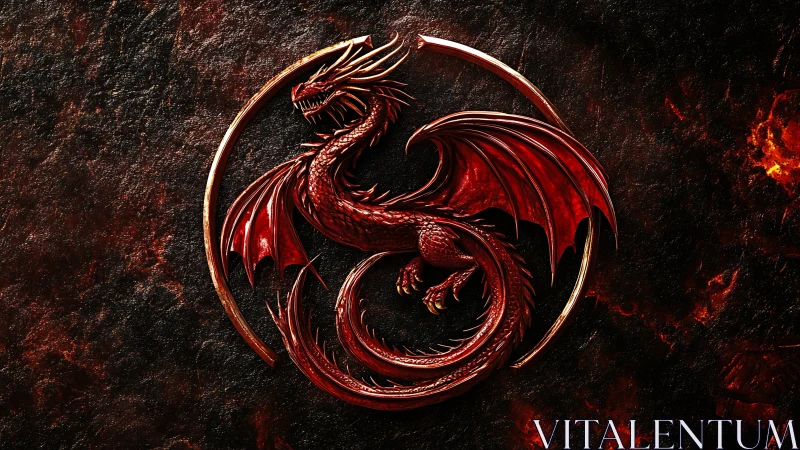 Ember-ringed crimson dragon crest over volcanic gloom.