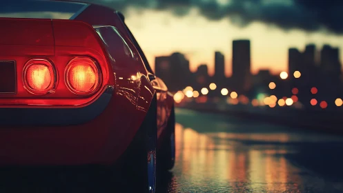 Sunset city cruise with glowing taillights and soft reflections.
