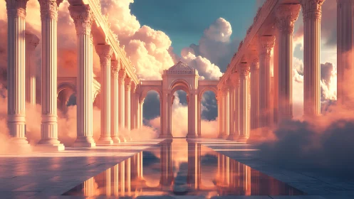 Sunlit Cloud-Colonnade Over a Mirror of Quiet Sky.