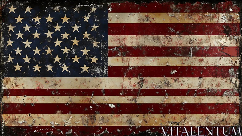 Corroded United States flag with distressed surface patina.