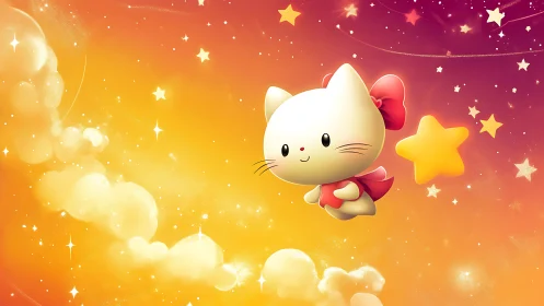 Celestial cat avatar gliding through gradient nebula sky.