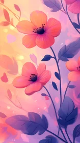 Gradient Flowers Blooming Against Luminous Dawn Sky.