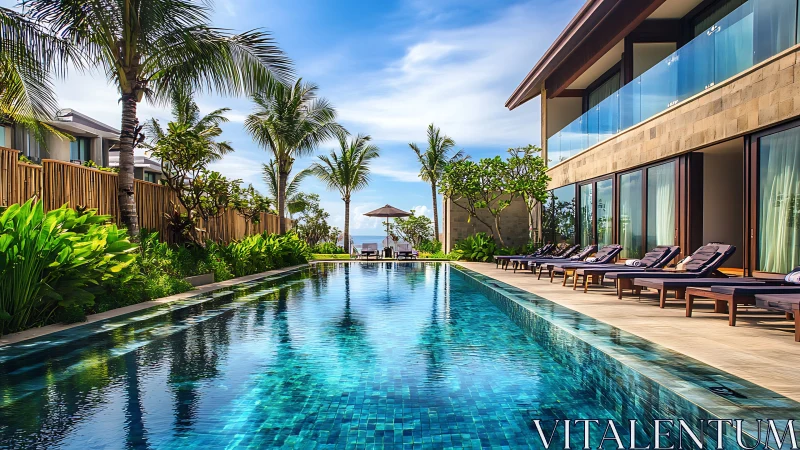 Sunlit resort pool invites a calm, luxurious coastal escape