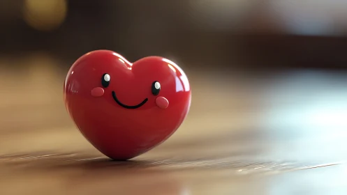 Cheerful Red Heart With Smiling Face on Wooden Surface