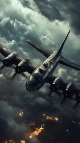 Photoreal bomber aircraft in cinematic stormlight composition.