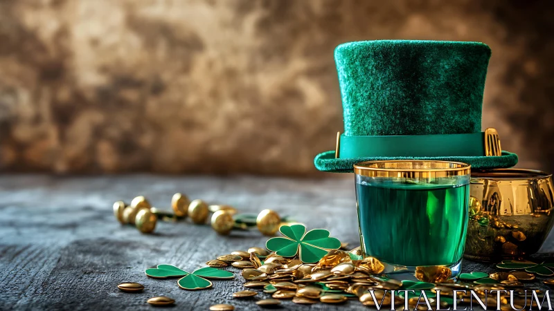 Emerald Toasts and Clover Coins on a Lucky Wooden Table.