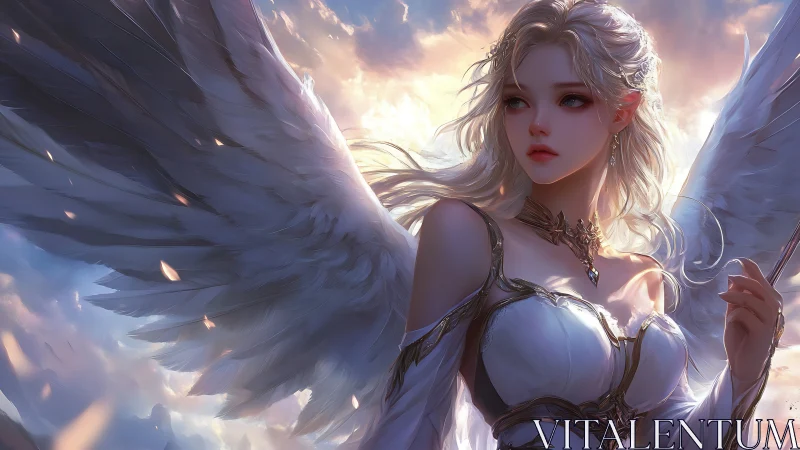 Sunrise armor wraps a winged seraph in luminous resolve