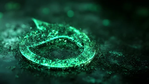 Glowing Abstract Green Flame Logo in Futuristic Digital Style.