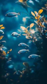 Digital painting of schooling fish amid teal kelp fronds.