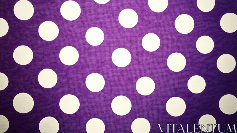Bold white polka dots on rich purple textured background.