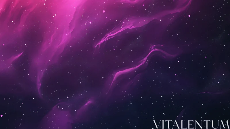 Gentle pink nebula drifts through a soft, starry night sky