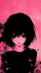 Girl silhouette with dark hair contrasts against pink background