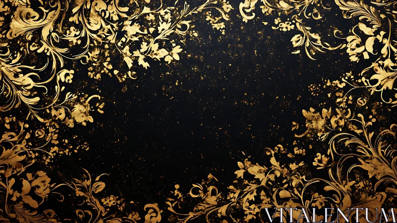 Gold floral border on dark textured background frame.