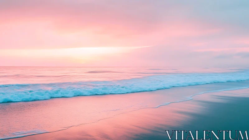 Pastel-gradient shoreline under uniform low-angle sunset light