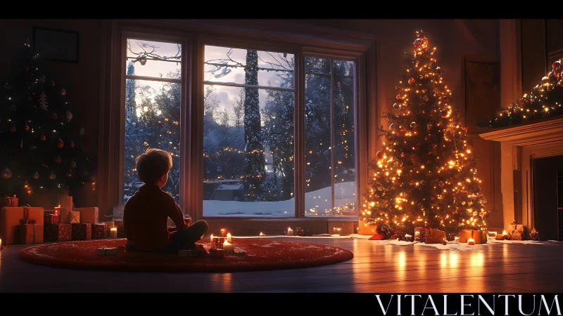 Warm interior Christmas scene uses dynamic contrast and soft bokeh lights