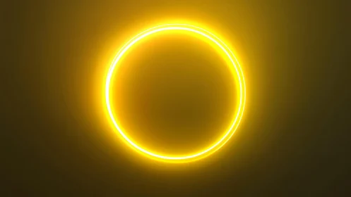 Glowing Neon Yellow Circle on Dark Background, Digital Art Style.