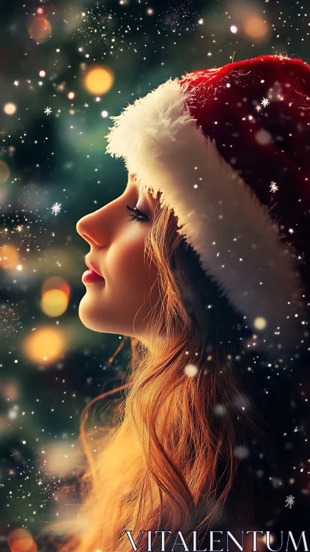 Dreamy Christmas portrait glows with soft festive snowfall