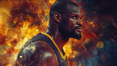 Firelit court titan framed in swirling cosmic embers.