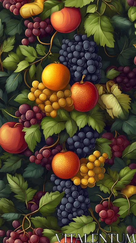 Juicy fruit clusters rest among richly layered vineyard leaves