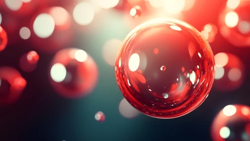Shiny Red Bubbles Floating in Abstract Digital Art Style.