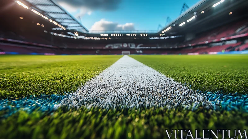 White center line stretching across vibrant football pitch.