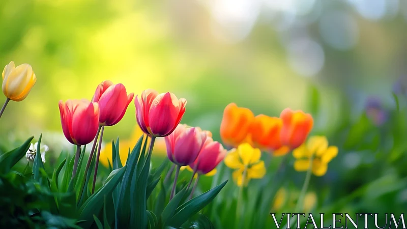 Spring Garden Tulips in Full Bloom.