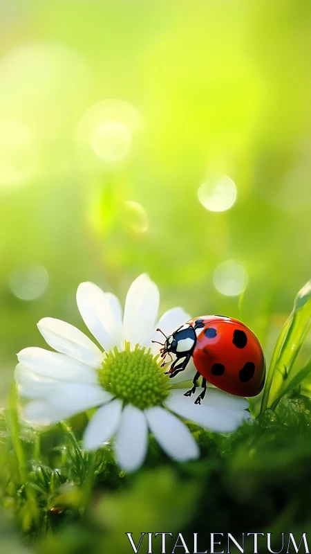Ladybug leans into a daisy, turning morning light to magic