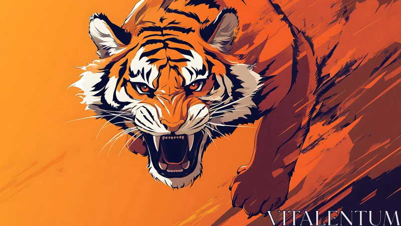 Dynamic vector illustration of roaring tiger in mid pounce