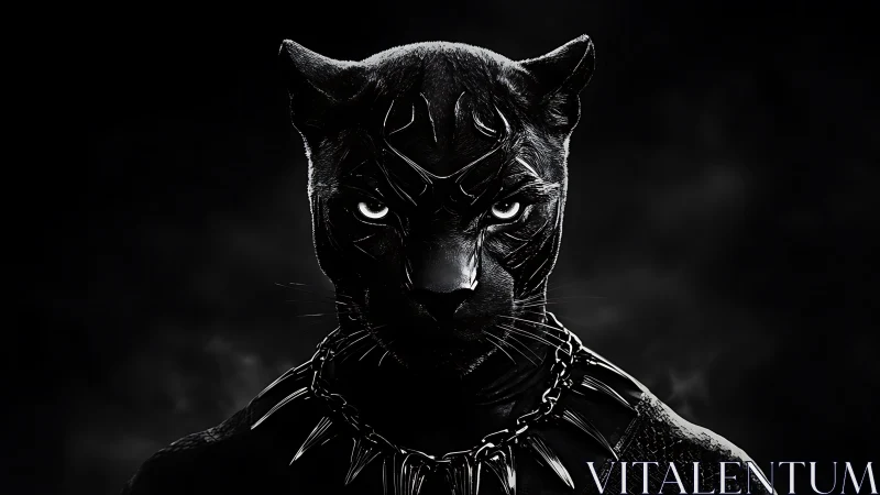 Dark panther warrior emerges from shadow with fierce resolve