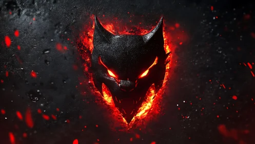 Fiery stylized wolf head emblem on dark textured background.