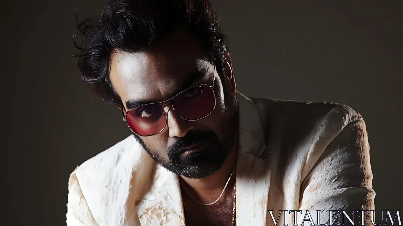 Moody portrait captures a confident man in stylish sunglasses