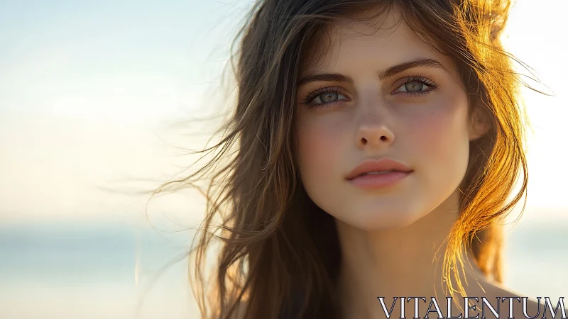Sunlit beach portrait captures calm, soulful summer gaze
