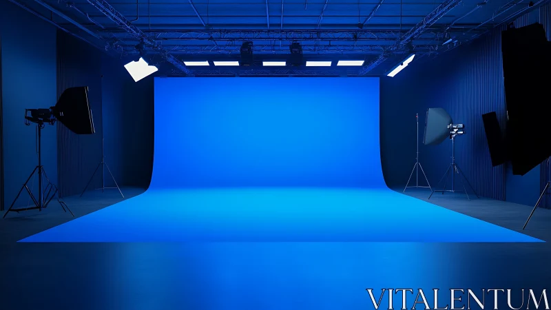 Large blue cyclorama studio with professional lighting setup.