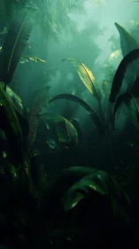 Digital rainforest canopy with cinematic volumetric lighting.