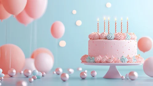 A Beautiful Birthday Cake Celebration in Soft Pink and Blue.