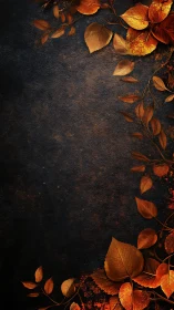 Autumn leaves frame on dark textured background layout.