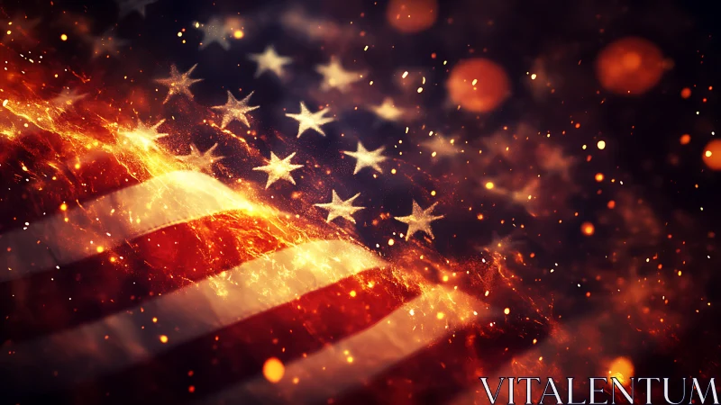 US flag rendered with dynamic fiery particle effects and motion blur