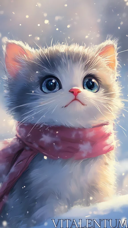Luminescent Feline Dreams: Ethereal White Cat in Shimmering Winter Reverie