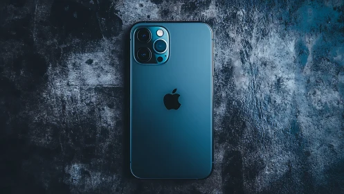 Pacific Blue iPhone 12 Pro with Triple Camera Array Against Weathered Concrete Surface