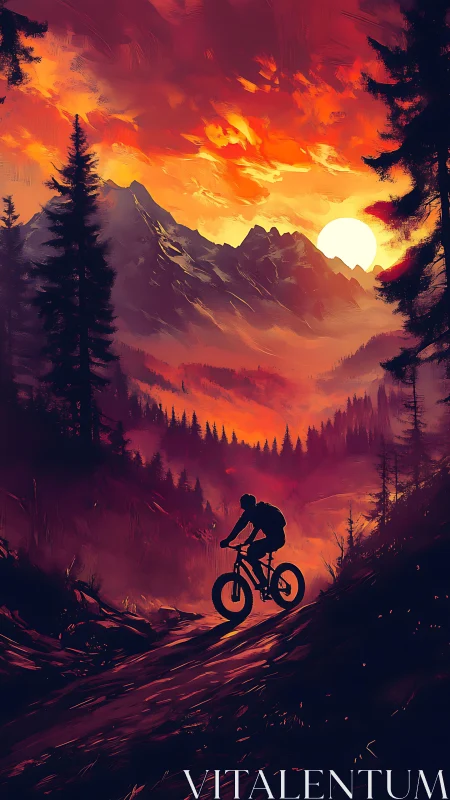 Mountain Biker Adventures Through Glowing Sunset Valley