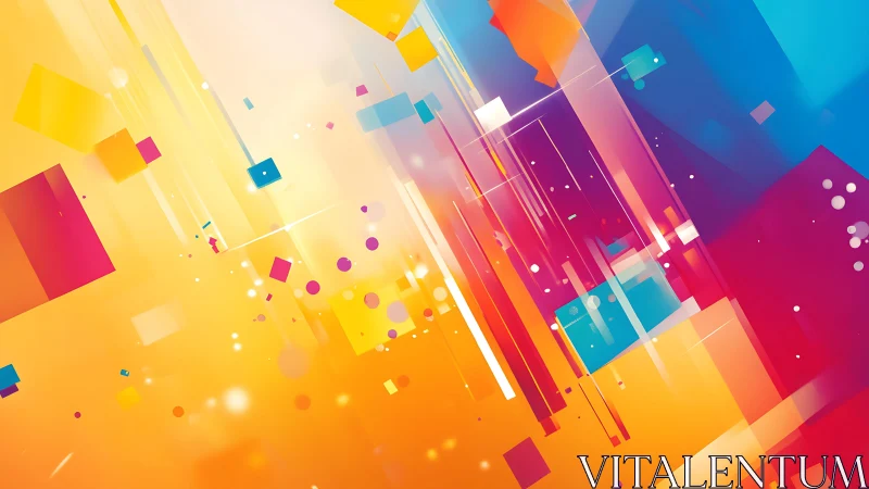 Vibrant Abstract Geometric Shapes on Colorful Gradient Background.