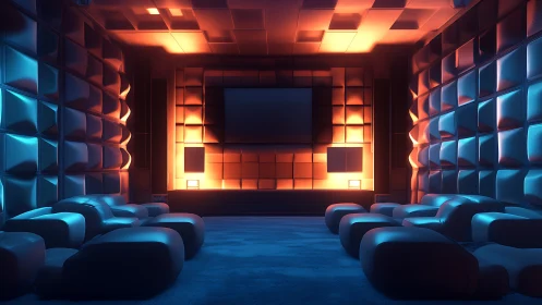 Glowing home theater wraps viewers in soft light and comfort