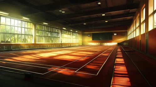 Sunlit lines stretch quietly across the waiting gym floor