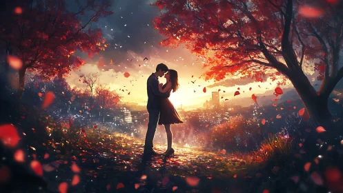 Two Souls Embraced in Autumn's Fiery Cascade.