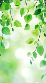 Fresh green leaves against soft bokeh light background.