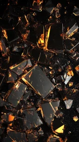 Angular amber shards in dense fractured glass tessellation.