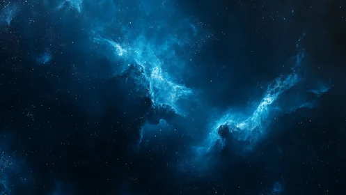 Nebula wings in deep blue interstellar voidscape design.